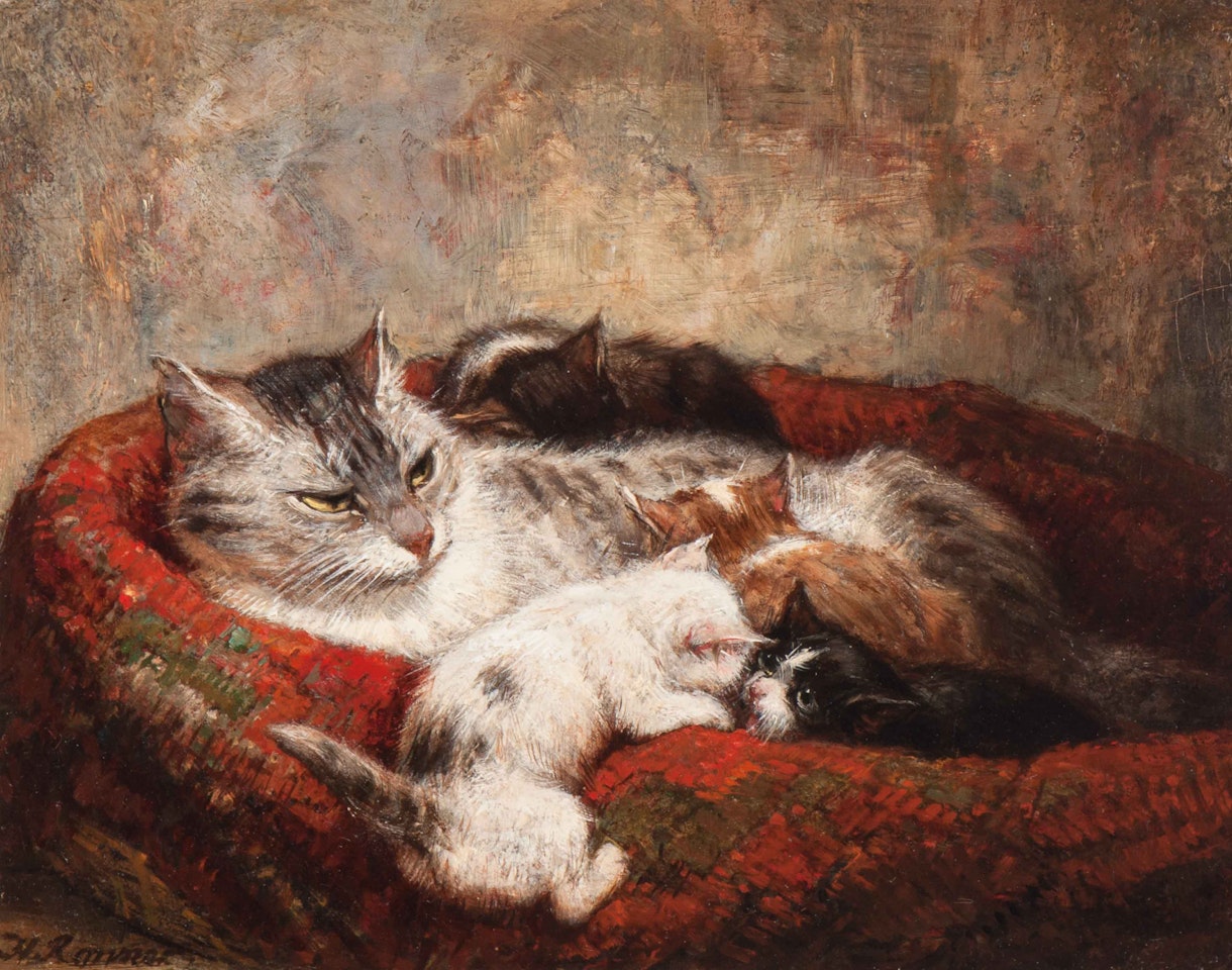 A mother and her kittens by Henriette Ronner-Knip