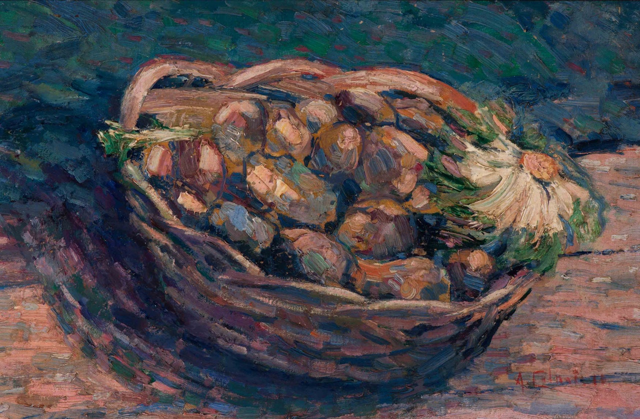 Basket with potatoes by Arnout Colnot