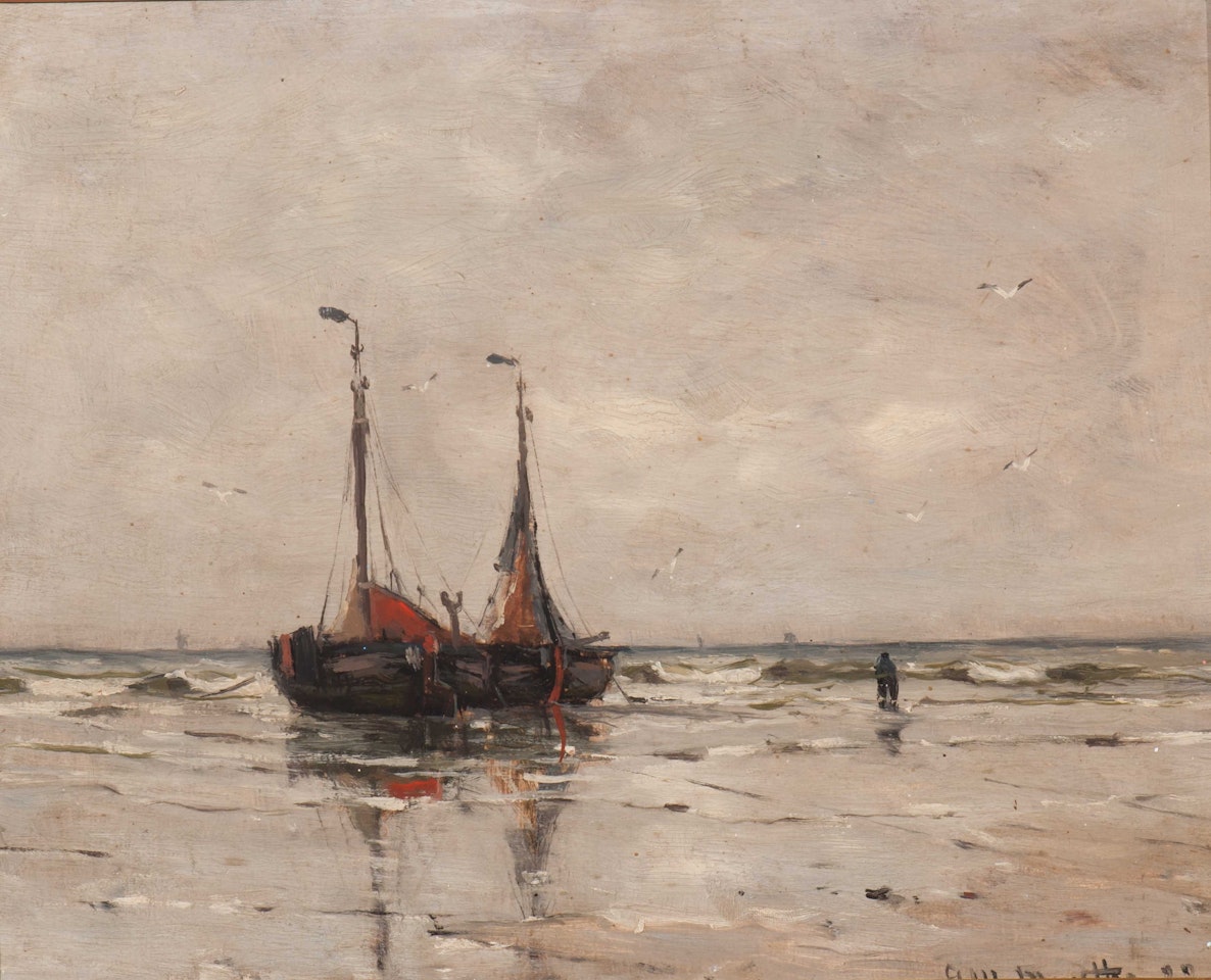 Anchored bomb barges at dawn by Gerhard Arij Ludwig Morgenstjerne Munthe