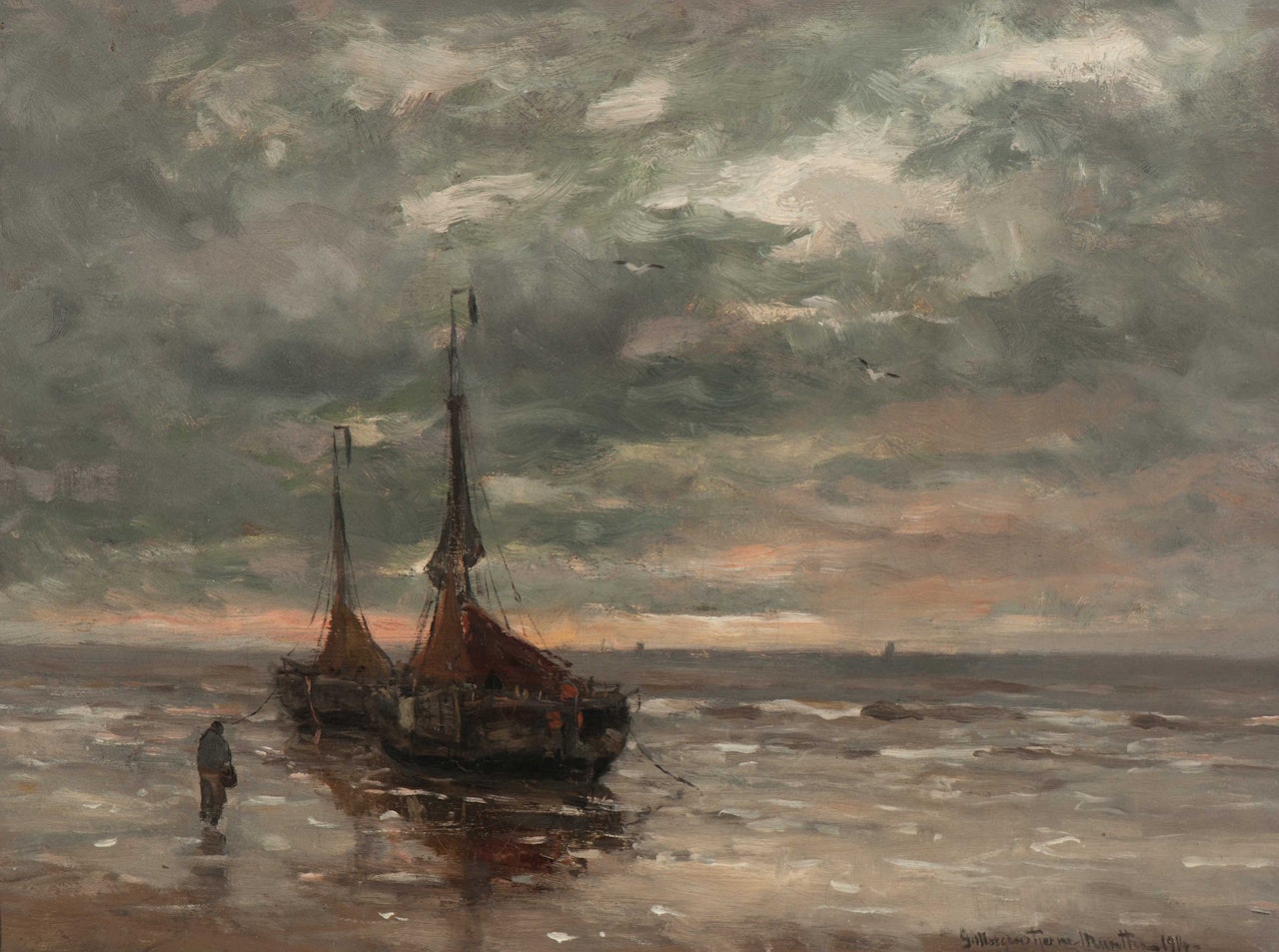 Bomschuiten at anchor by Gerhard Arij Ludwig Morgenstjerne Munthe