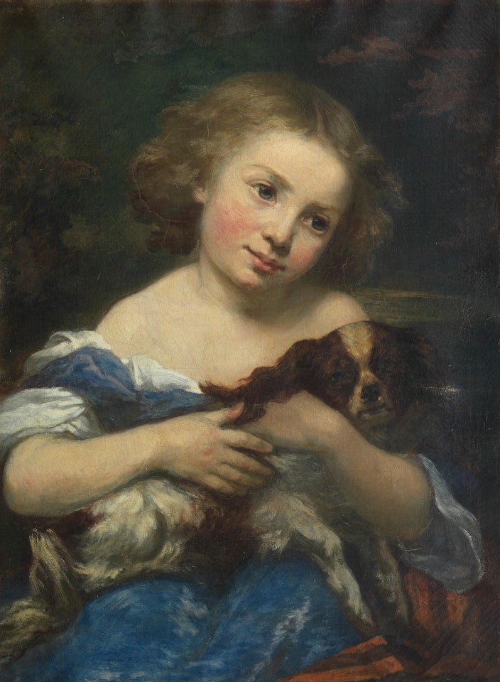 Best of friends - A girl with her Spaniel by English School