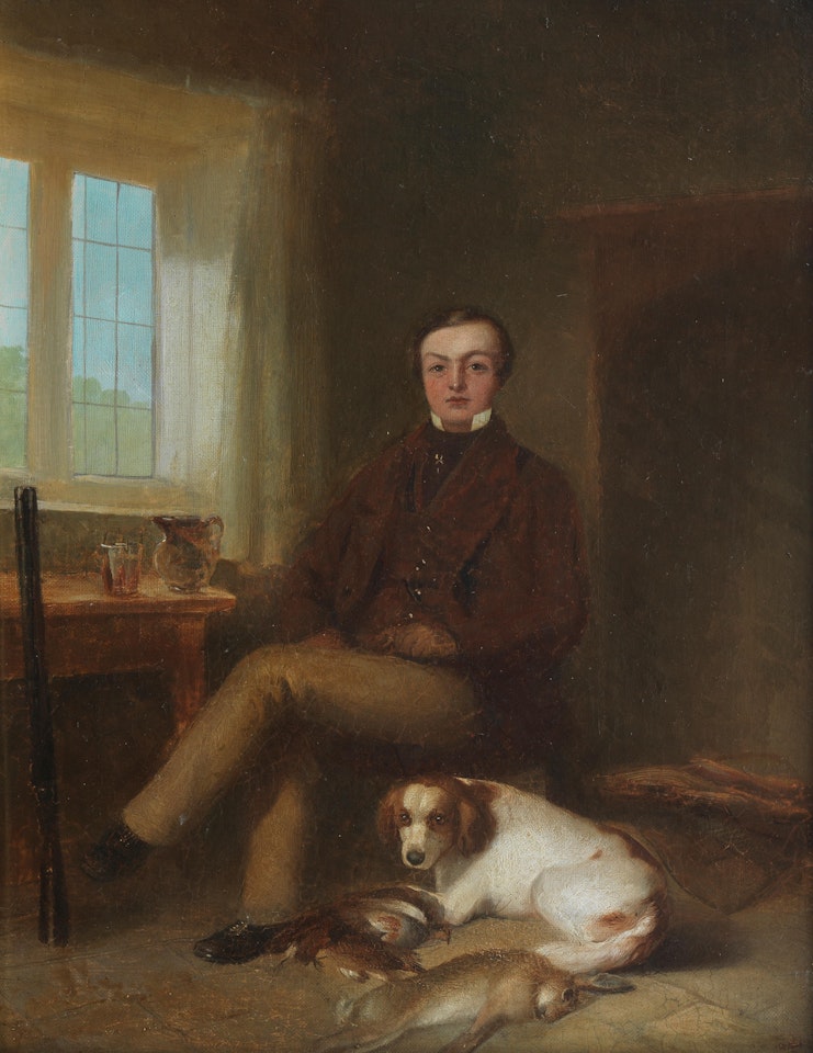 A sportsman with his Spaniel by English School