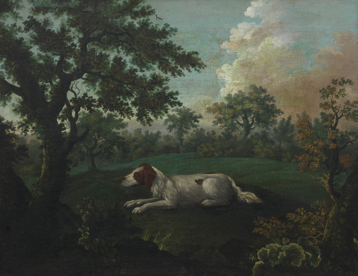 Spaniel in a landscape by English School