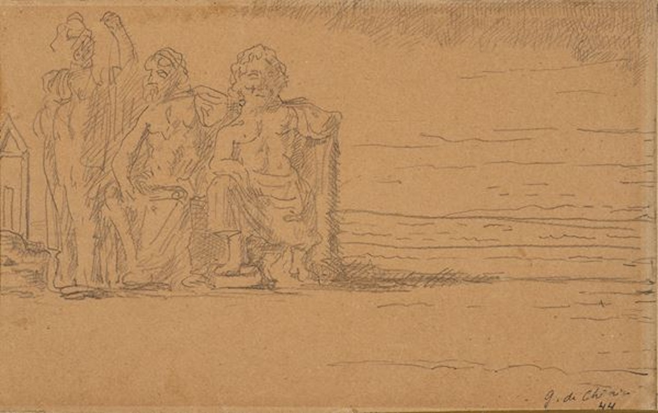 Philosophers and temple, Performed in the 1940s by Giorgio de Chirico