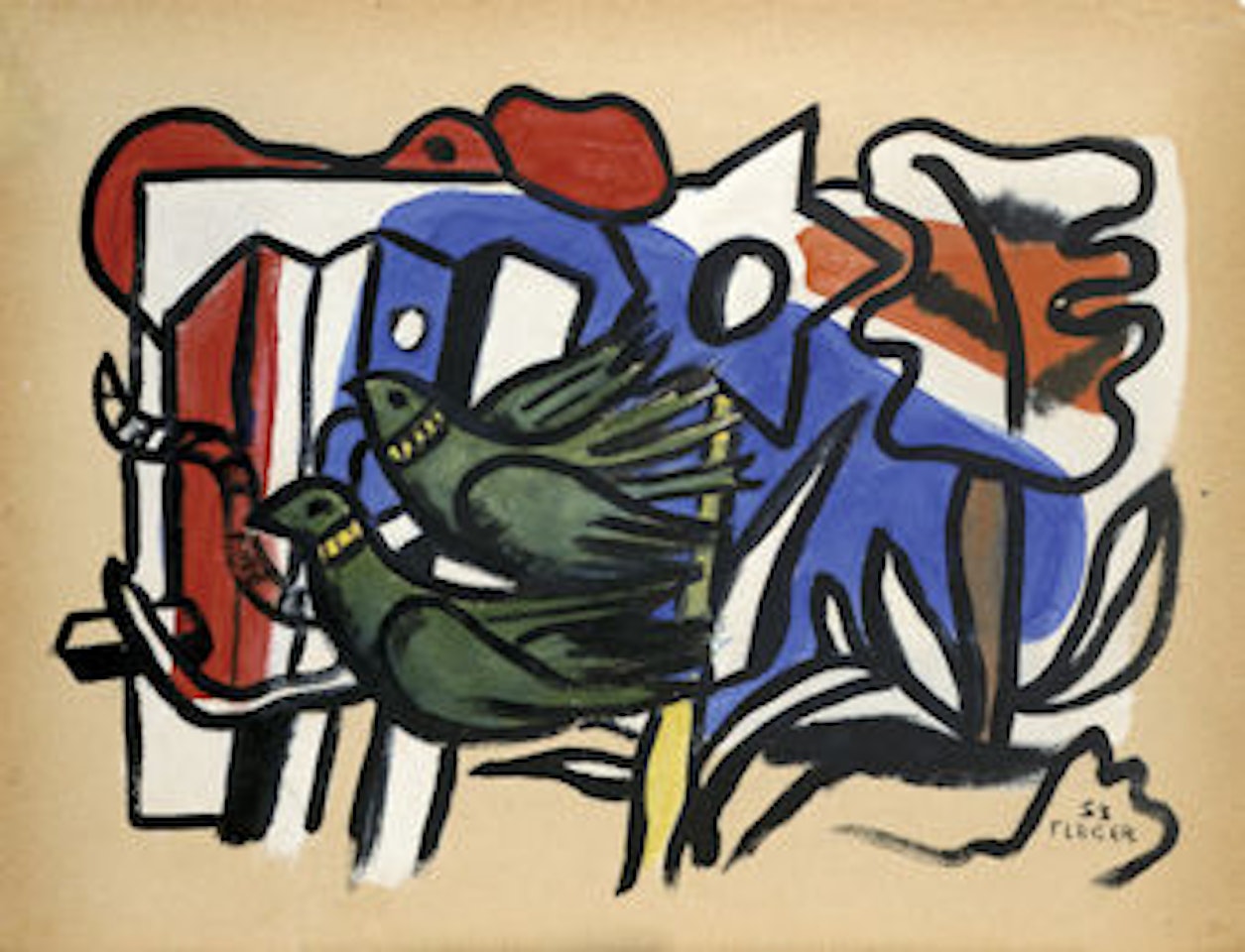 Composition with two doves by Fernand Leger