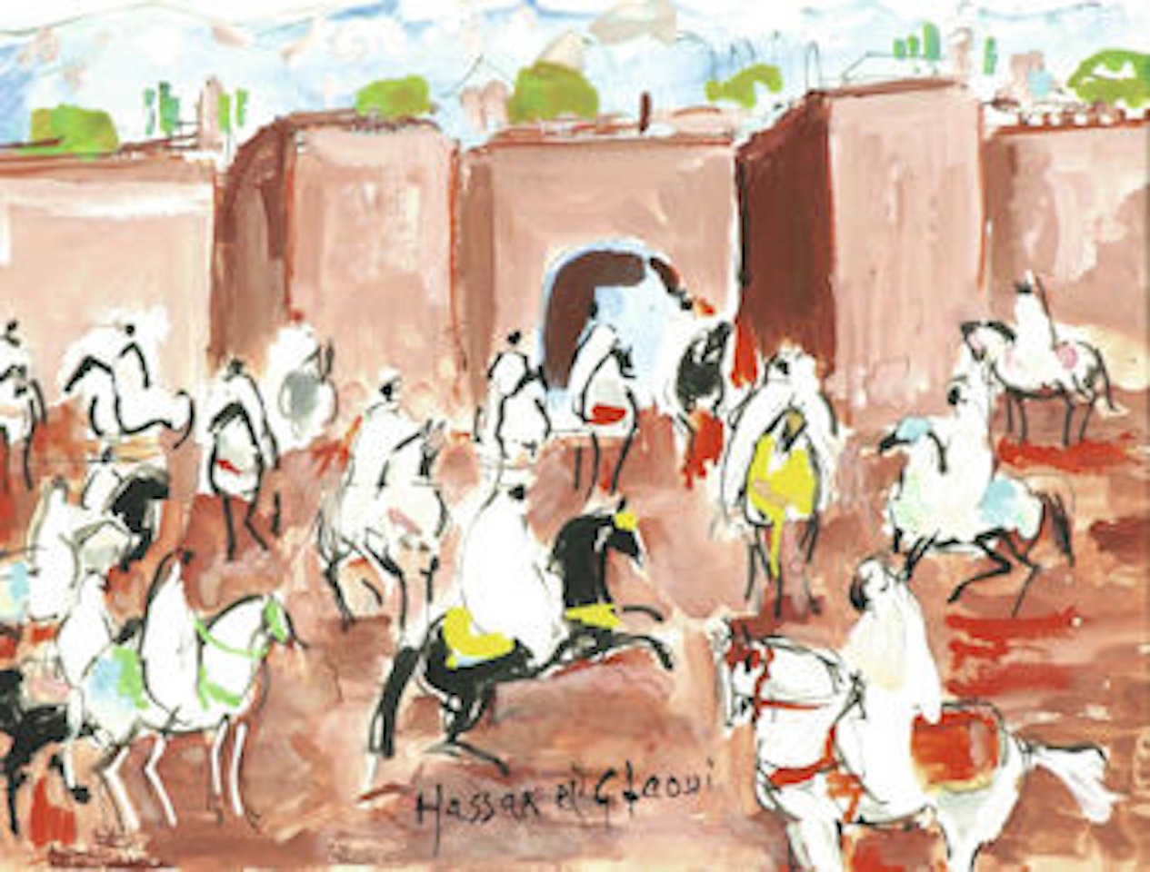 Horsemen in front of the ramparts by Hassan El Glaoui
