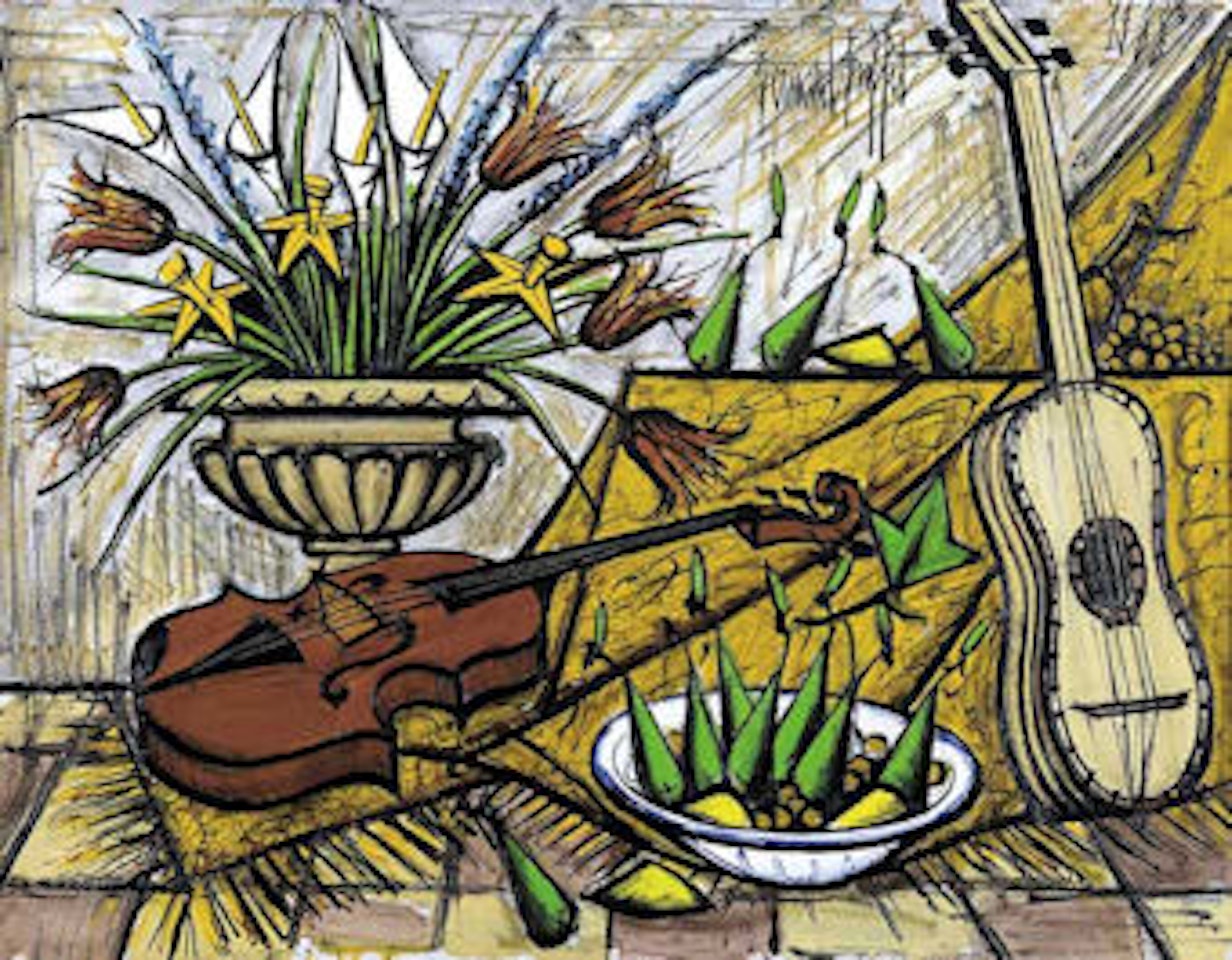 Instruments de musique, fleurs et fruits by Bernard Buffet