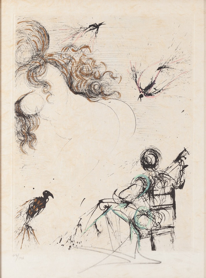 Nude with Parrot frome the Guillaume Apollinaire"s "Poemes Secrets" cycle by Salvador Dali