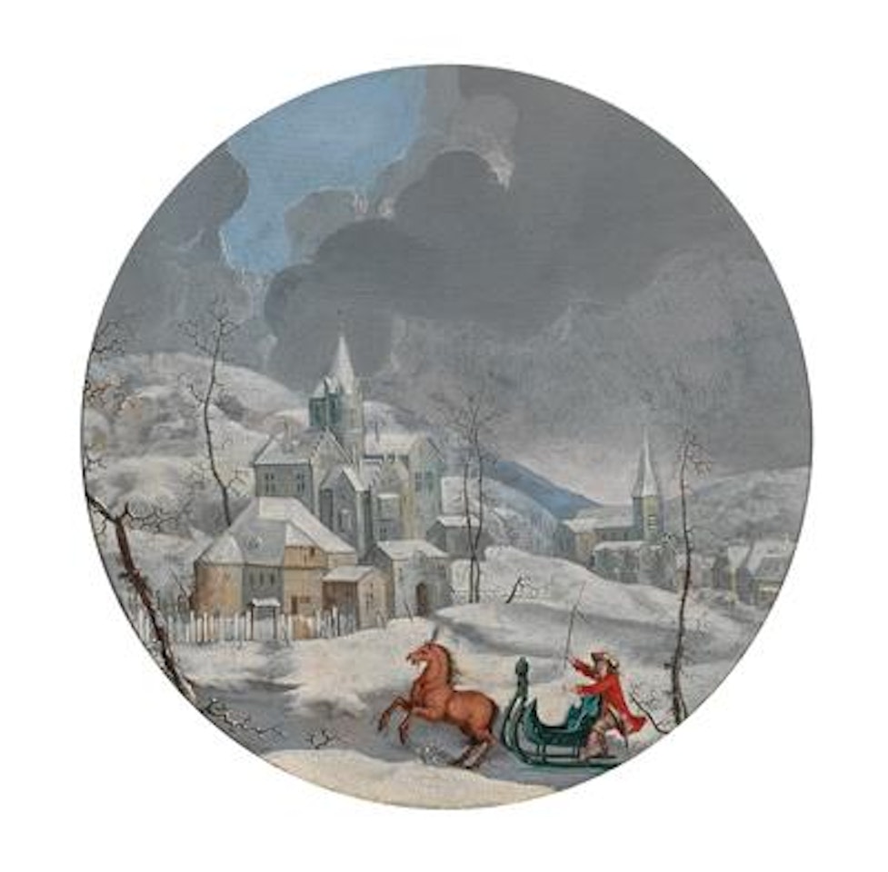 A winter landscape with a sleigh by Dutch School