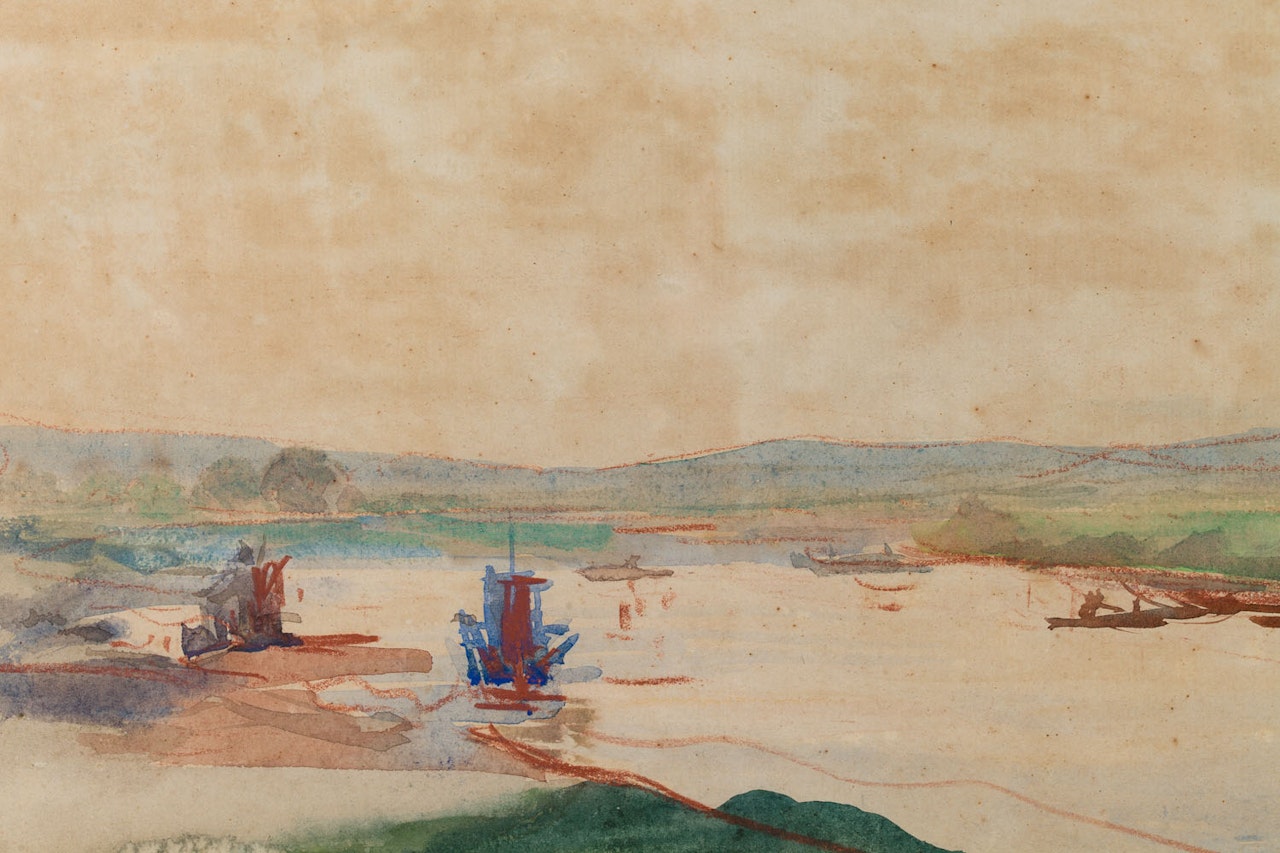 Landscape with a river by Leon Wyczolkowski