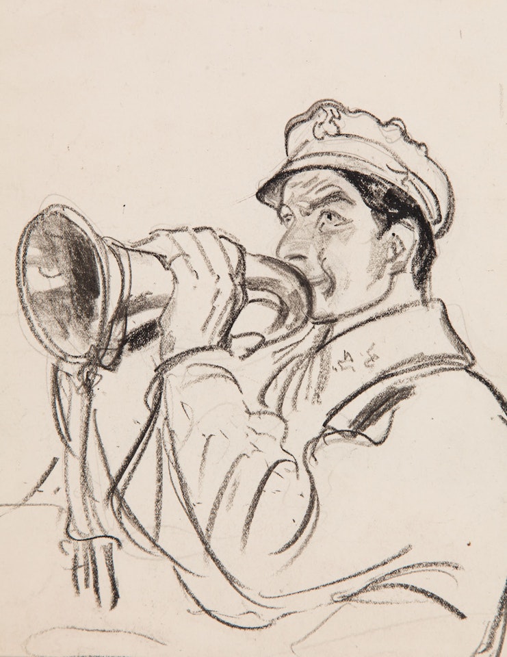 Trumpeter (Recto) / Wołczesk village - cemeteries (Verso) by Leon Wyczolkowski