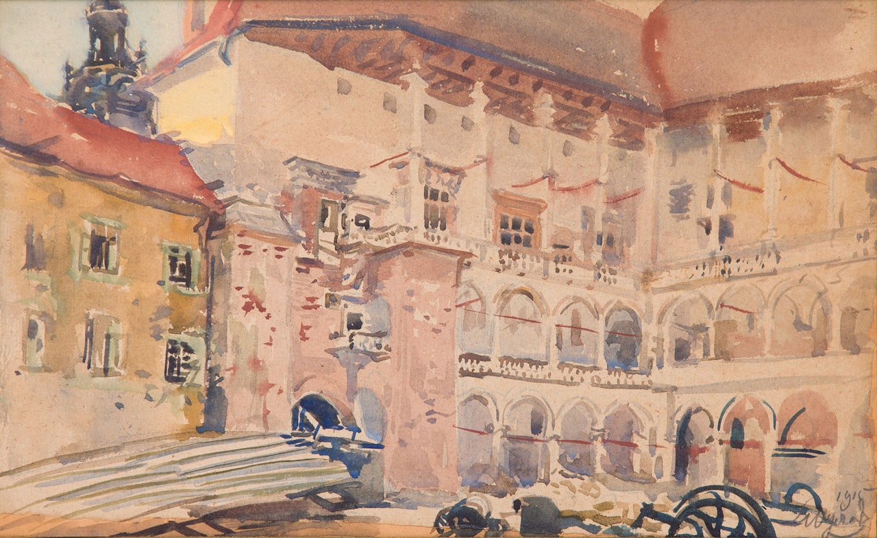 Arcaded courtyard in the Wawel Castle by Leon Wyczolkowski