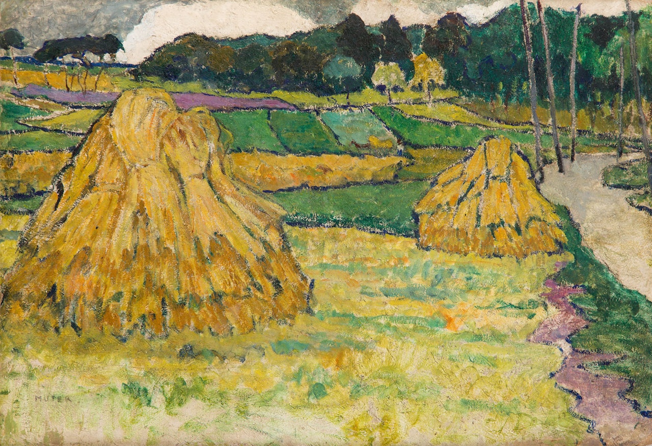 "Landscape - two haystacks" by Mela Muter