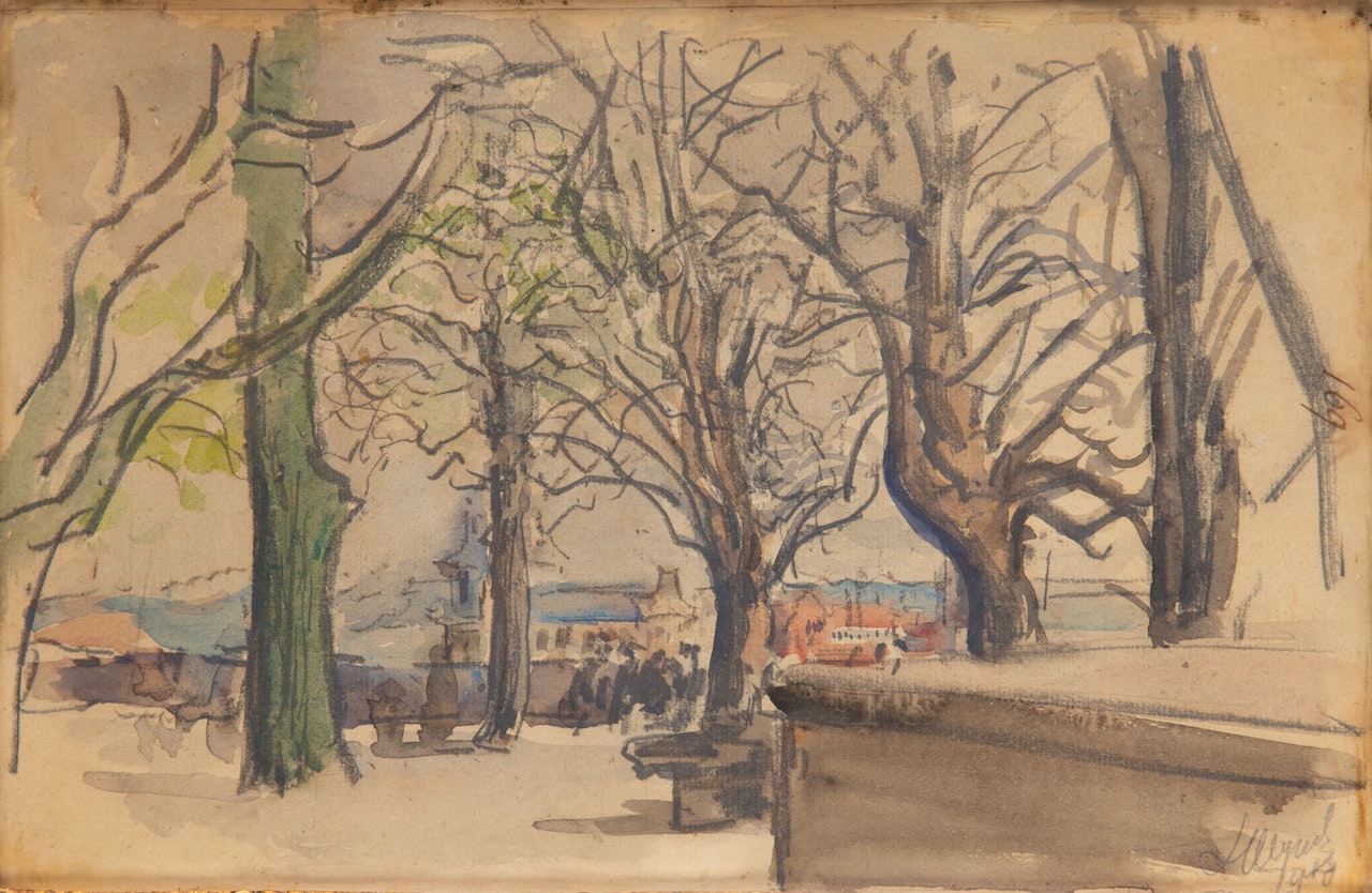 Landscape with a view of the Pauline Church on Skałka in Krakow by Leon Wyczolkowski