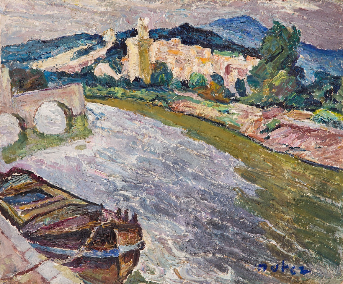 View of the bridge Saint-Bénézet in Avignon ("River landscape"), lata 40. XX w. by Mela Muter