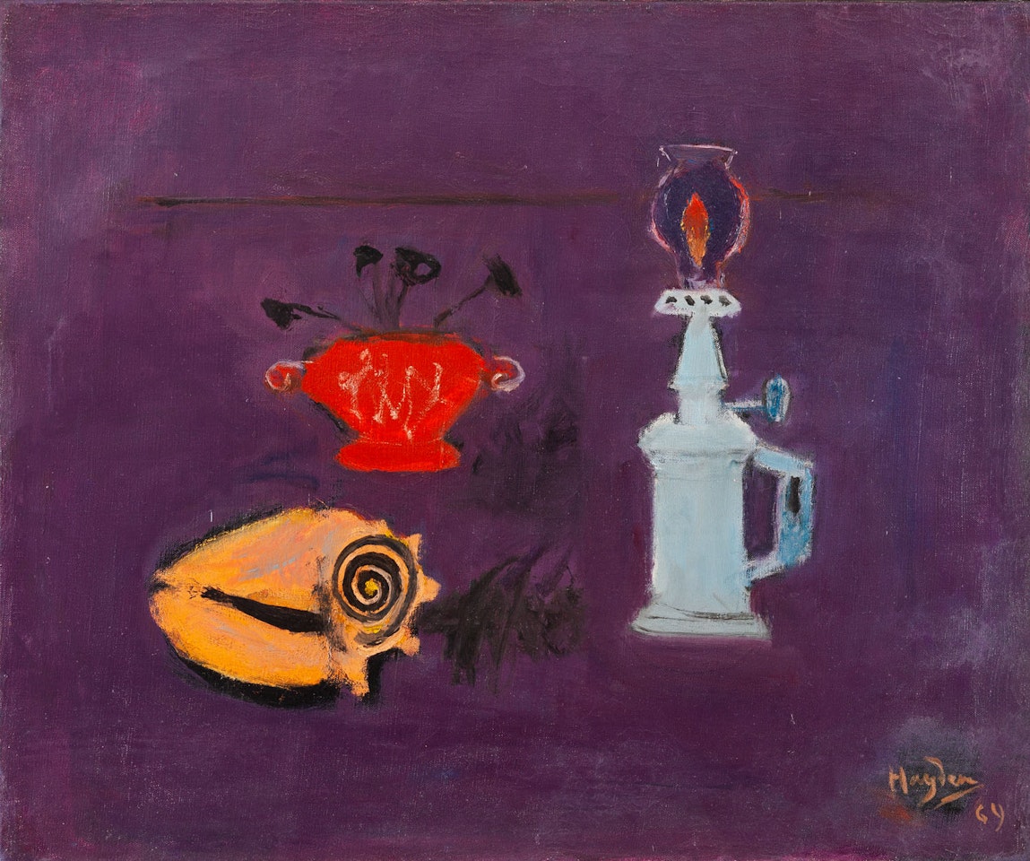"Still life with a kerosene lamp and shells" ("Nature morte a la lampe pigeon et aux coquillages") by Henri Hayden