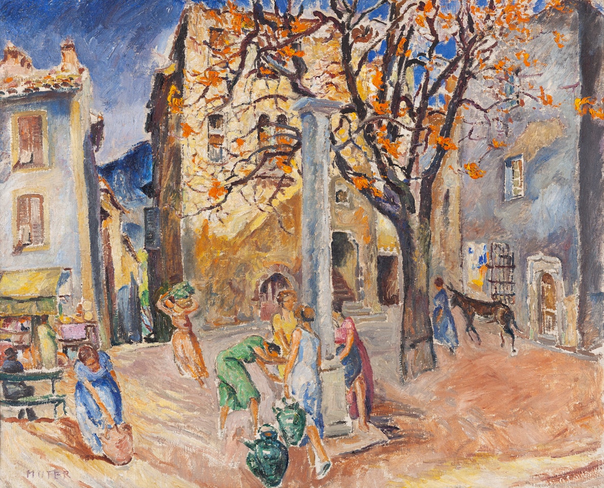 Women by the well. City landscape from south of France, lata 30. XX w. by Mela Muter