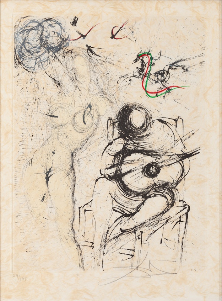 Nude with Guitar from the Guillaume Apollinaire"s "Poemes Secrets" cycle by Salvador Dali
