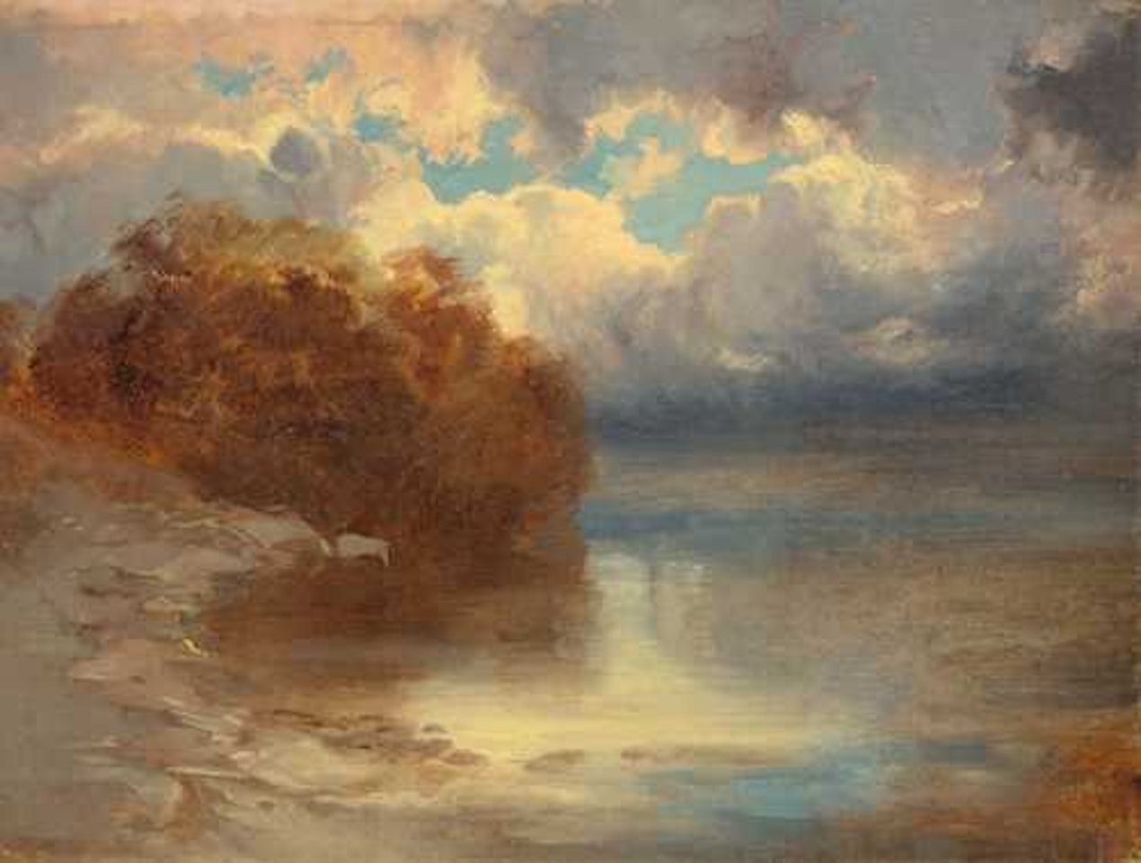 Bord de lac et massif d"arbres by Alexandre Calame