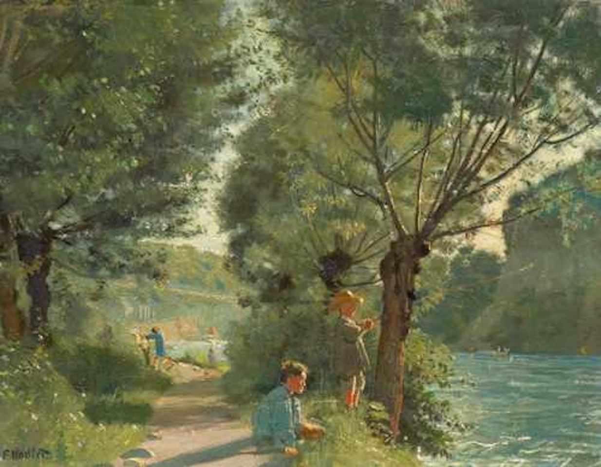 Children fishing on the banks of the Arve by Ferdinand Hodler