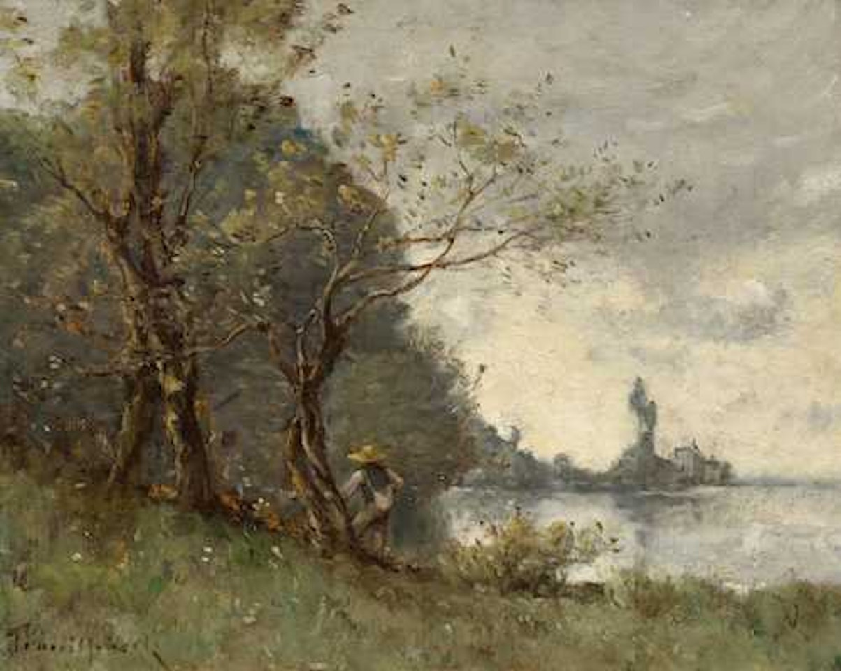 Paysan au bord de rivière. by Paul Désiré Trouillebert