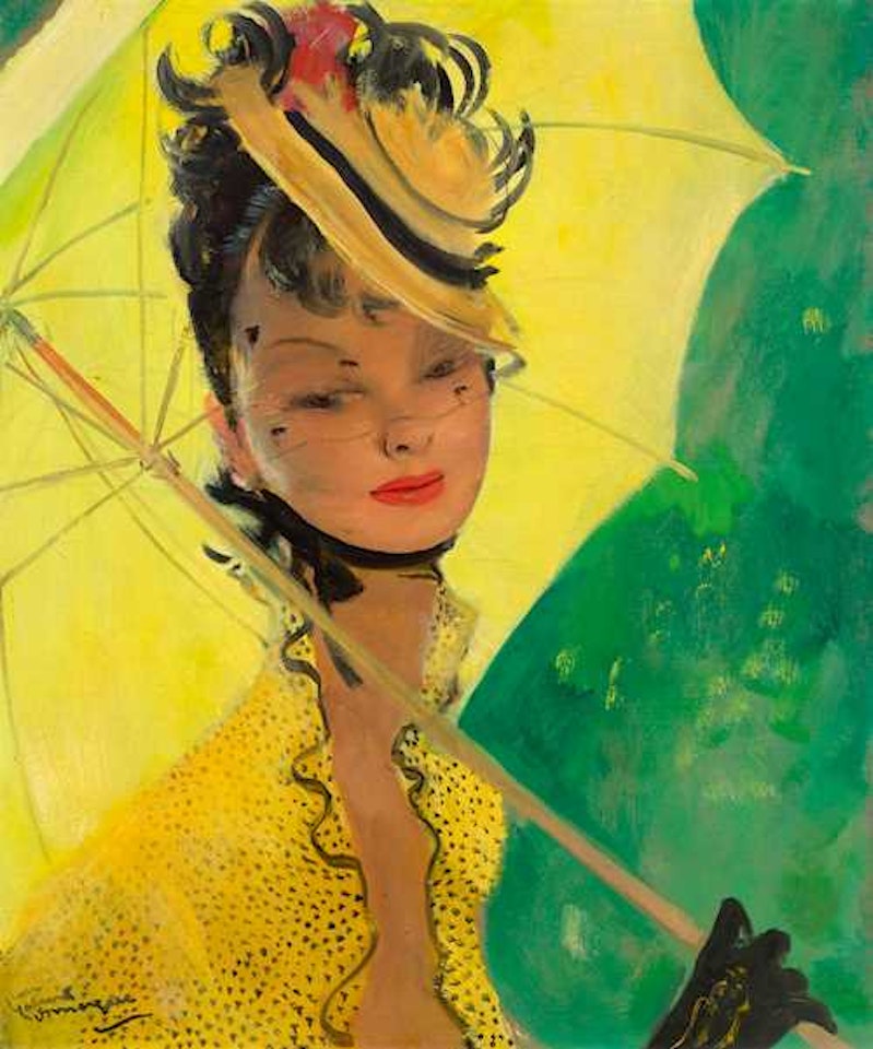 Lulu à l"ombrelle jaune by Jean Gabriel Domergue