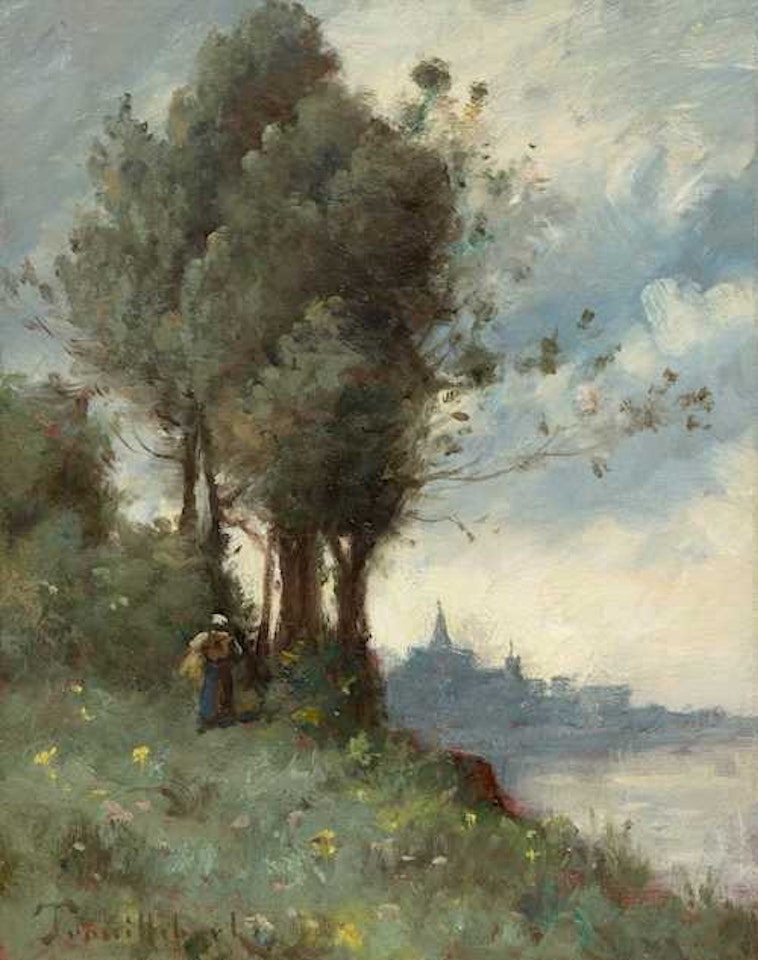 Vue de Domfront (Normandie). by Paul Désiré Trouillebert