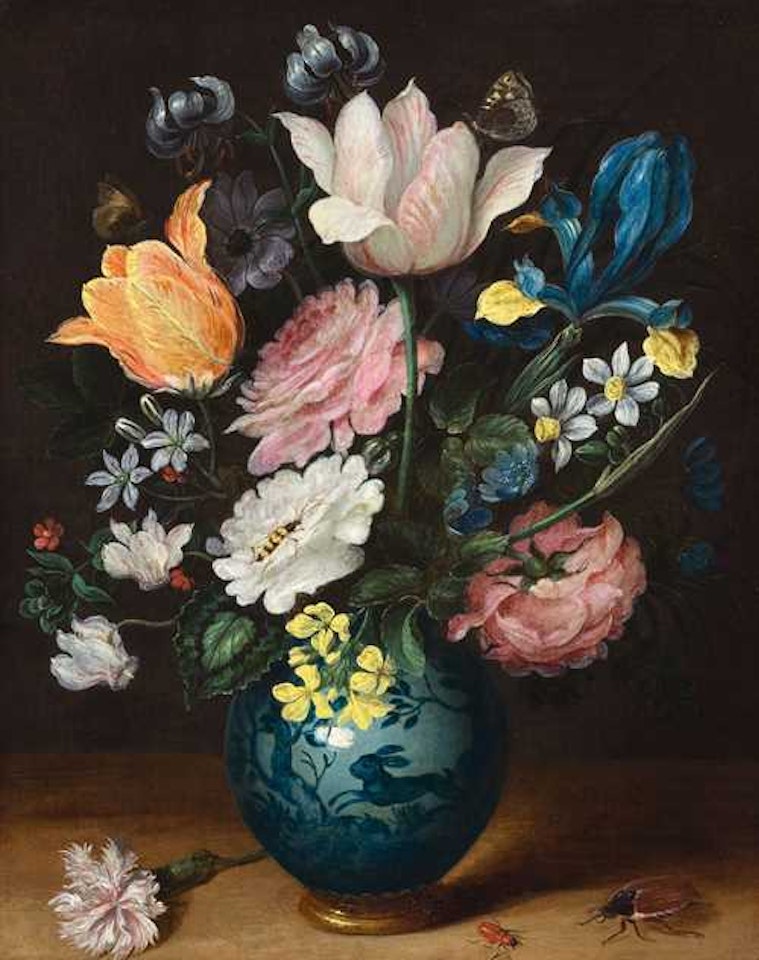 Bouquet of flowers in a porcelain vase. by Jan Brueghel the Younger