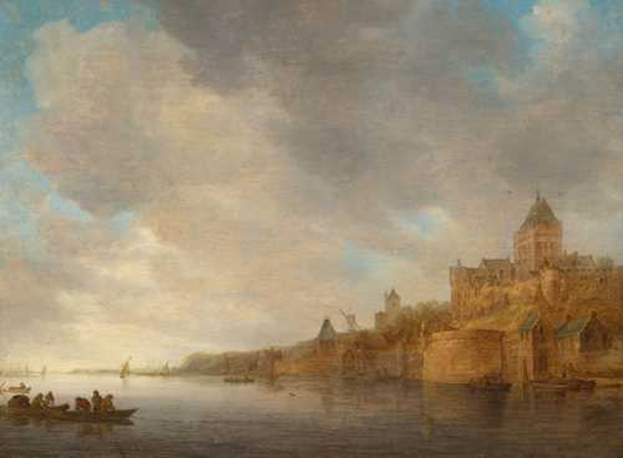 Nijmegen with the Valkhof and fishermen on the river Waal by Jan van Goyen
