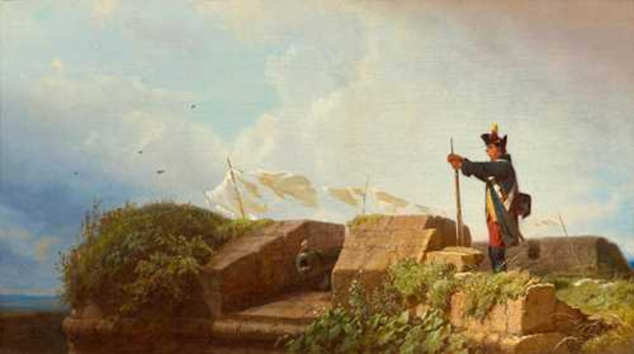 Auf der Bastei (Militärposten im Frieden). (On the Bastion (Military Post in Peacetime) by Carl Spitzweg