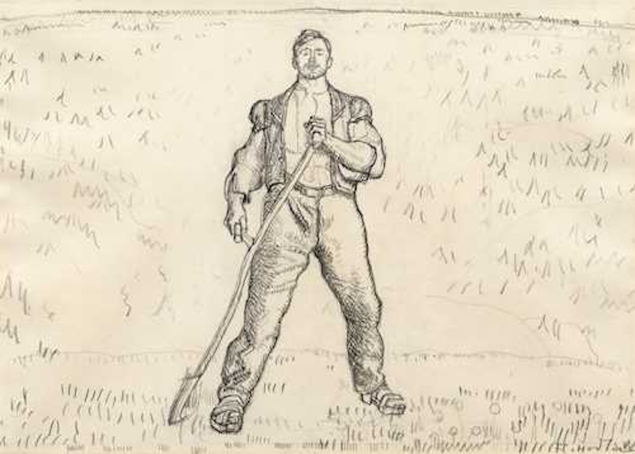 Standing reaper with scythe by Ferdinand Hodler