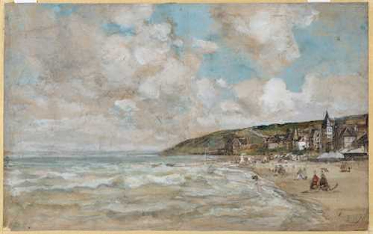 La plage à Trouville. by Eugène Boudin