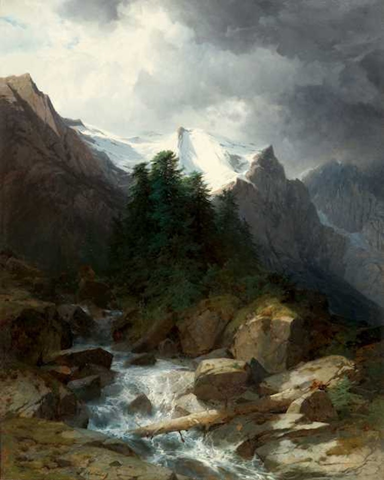 Torrent au bas du Wetterhorn; effet d"orage by Alexandre Calame