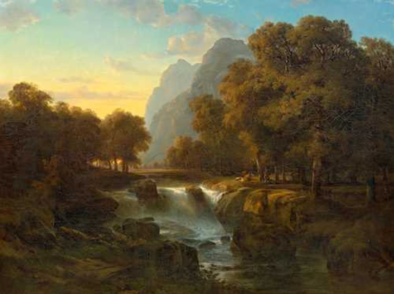 A wooded mountain landscape with stream by Alexandre Calame