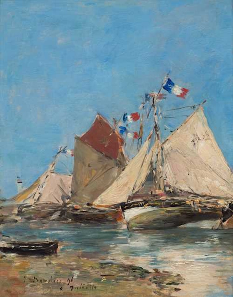Trouville - bateaux échoués by Eugène Boudin