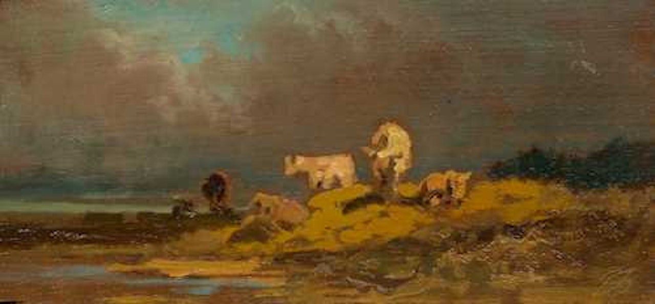 An oil study with cows. by Carl Spitzweg