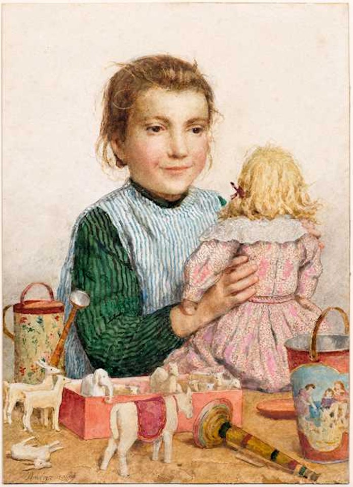 Girl with a doll by Albert Anker