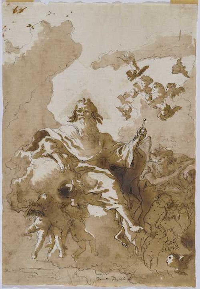 God the Father carried on clouds by angels. by Giovanni Domenico Tiepolo