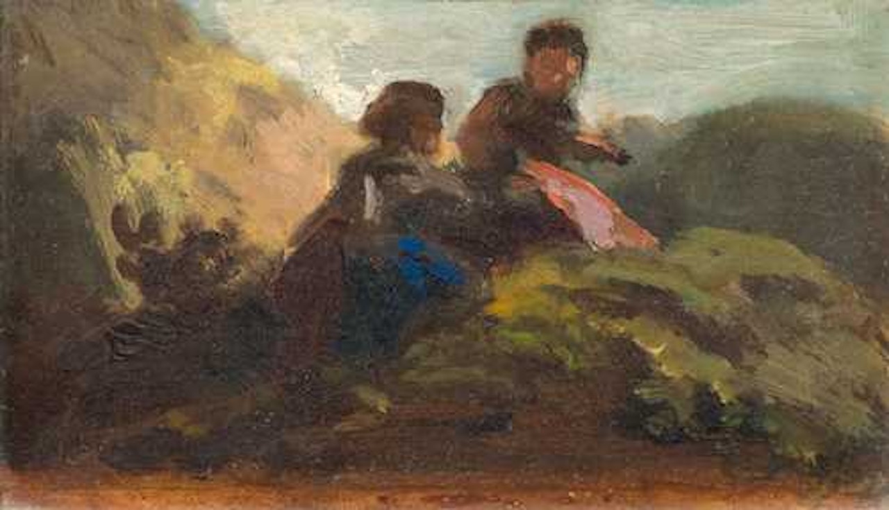 Two women in a landscape. by Carl Spitzweg