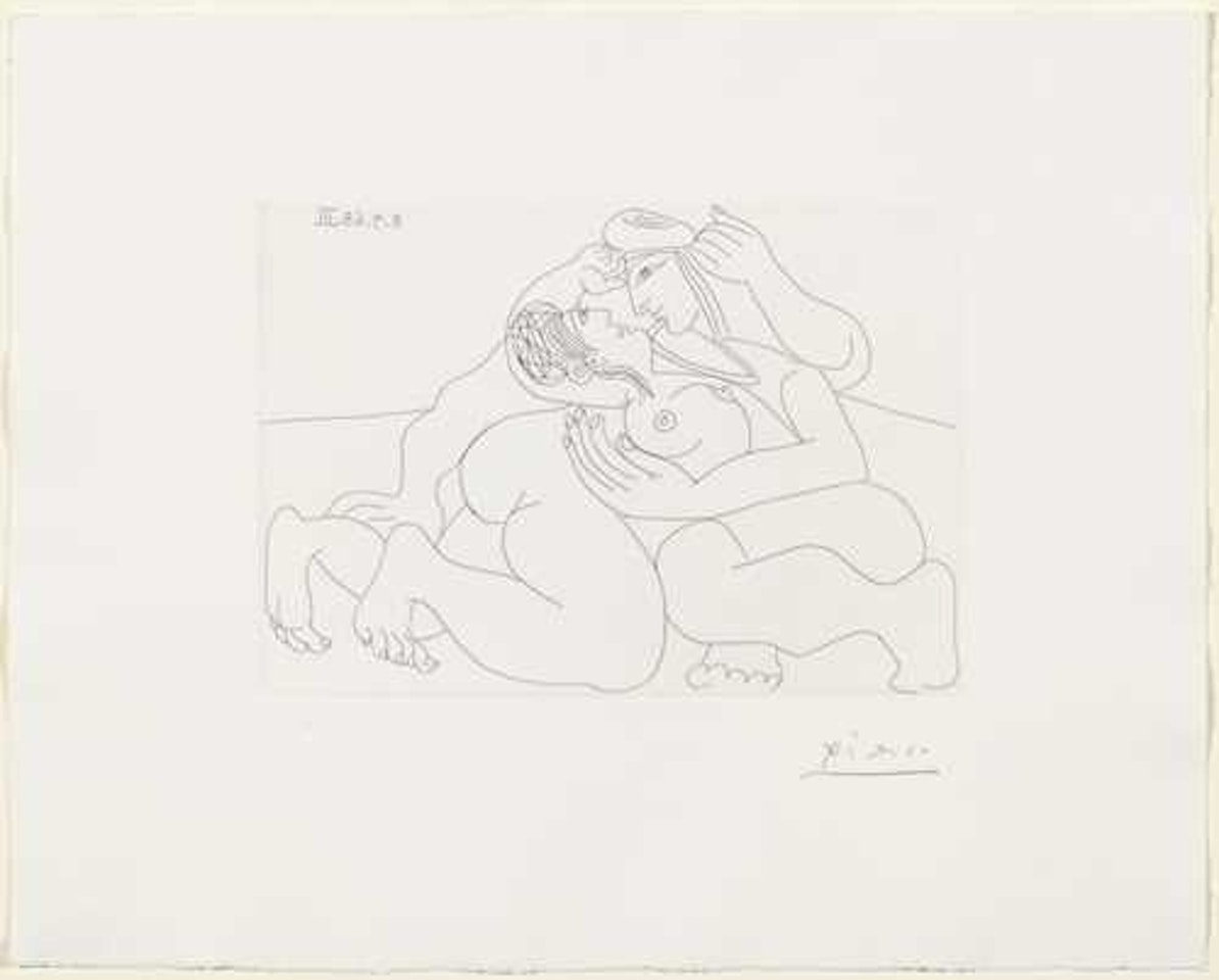 Raphaël et la Fornarina. XXIII: Seuls, s"étreignant sur le sol by Pablo Picasso