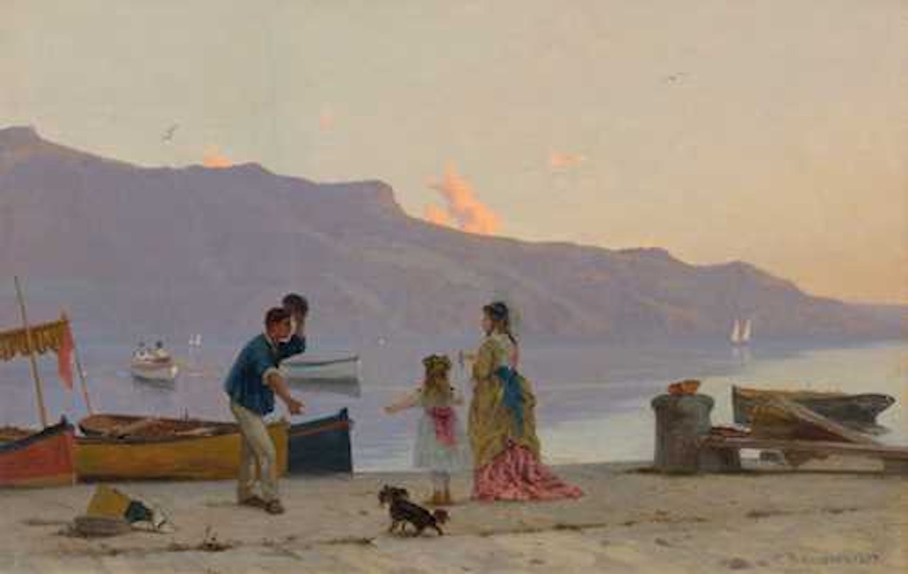 Rencontre de Mme Bocion et sa fille sur les quais de Vevey by François Bocion