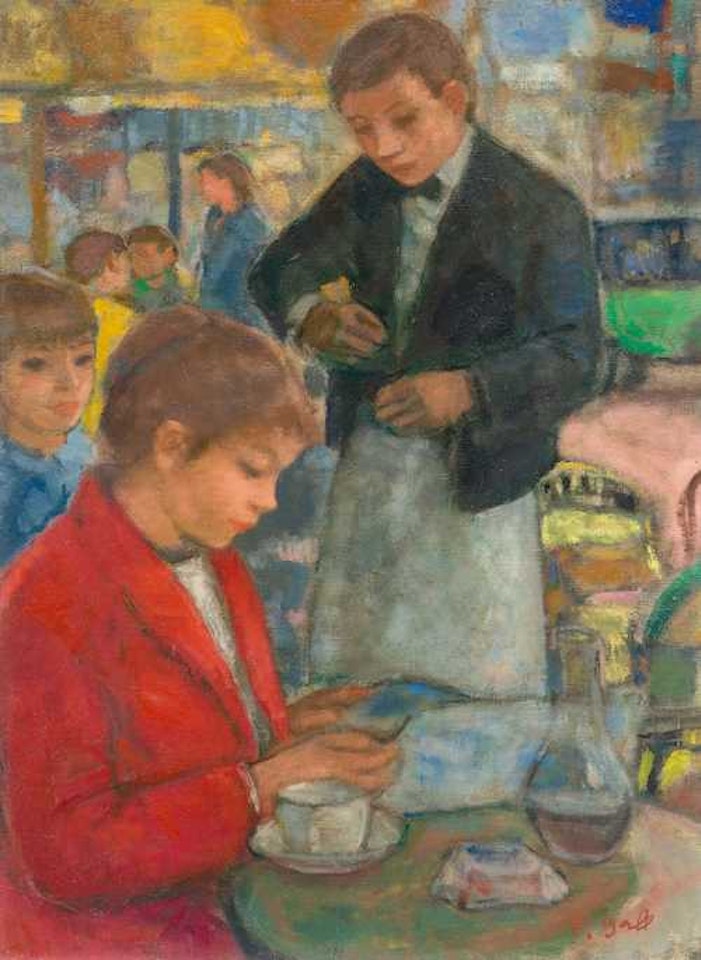 Eugénie et le jeune garçon de café d"une Brasserie parisienne by François Gall