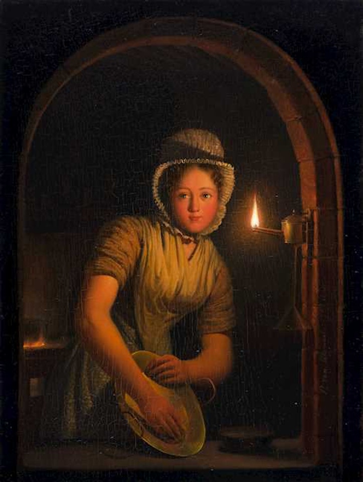 A young woman by candlelight by Petrus van Schendel