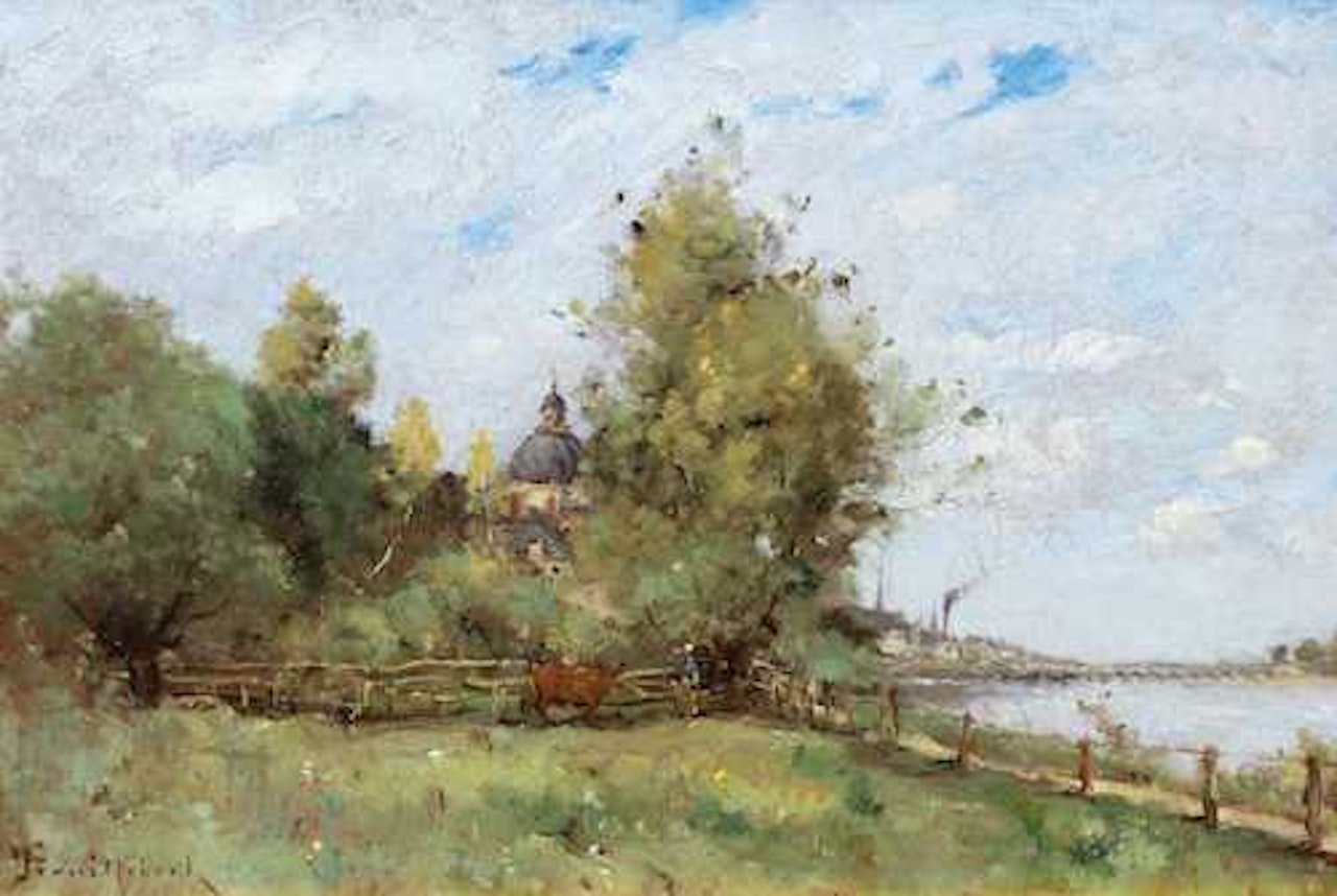 La Loire à Saumur/ La ville de Saumur; vue prise du pont de chemin de fer by Paul Désiré Trouillebert