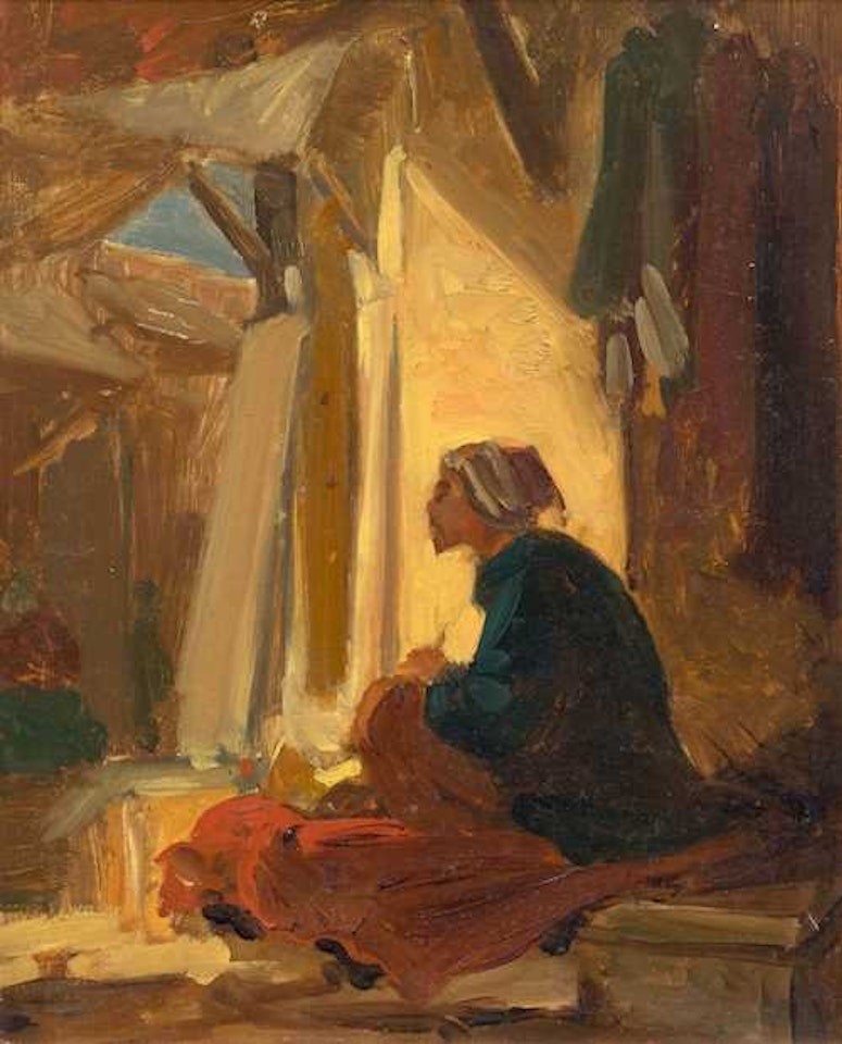 An Oriental figure seated facing left at a bazaar by Carl Spitzweg