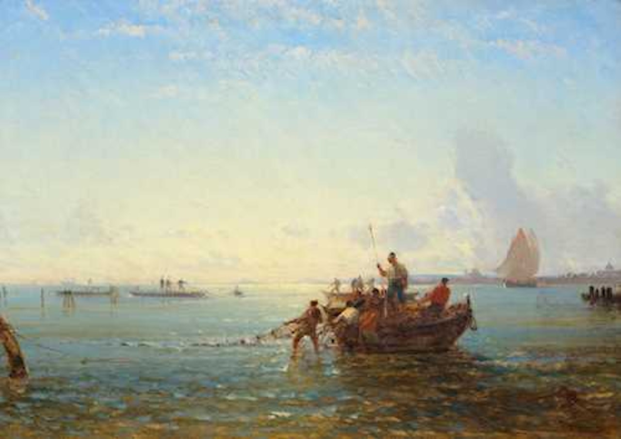 Venise - pêcheurs tirant leurs filets by Félix Ziem