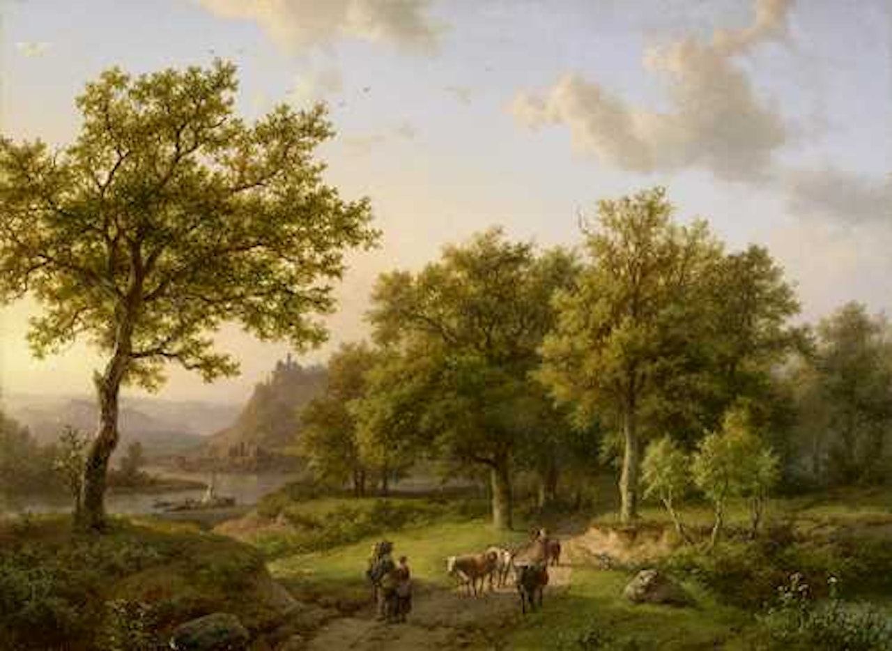 River landscape with woodland by Barend Cornelis Koekkoek