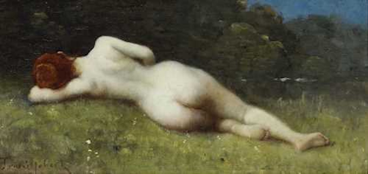 Female nude in a landscape. by Paul Désiré Trouillebert