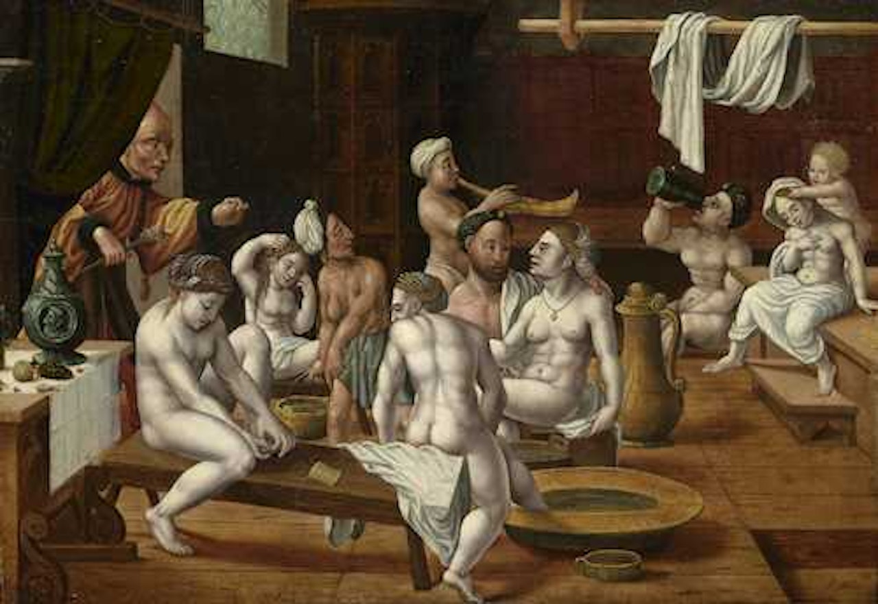 A bath house scene by Netherlandish School