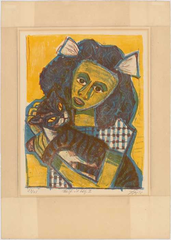 Mädchen mit Katze II (Kopf schräg) by Otto Dix
